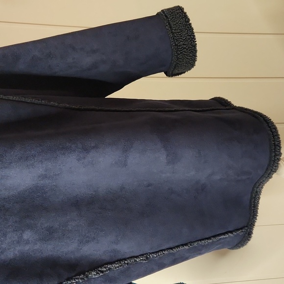 L.L.BEAN RARE blue suede,Sailor sherpa lined button-down winter jacket - Picture 6 of 13